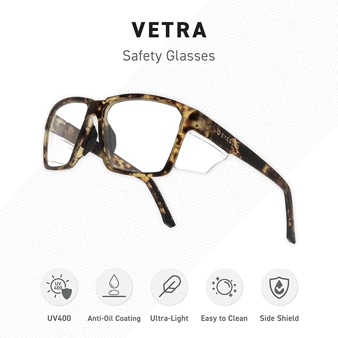 VETRA Z87+ Certified Safety Glasses HD High Contrast UV400 Side Shield Anti-Oil Coating Stylish Eyewear