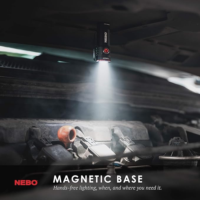 NEBO Torchy Rechargeable Pocket Flashlight | 1,000 Lumens, 5 Light Modes, Magnetic Base & Steel Clip, Water Resistant, LED Mini Flashlight for EDC & Camping, Includes Charging Cable