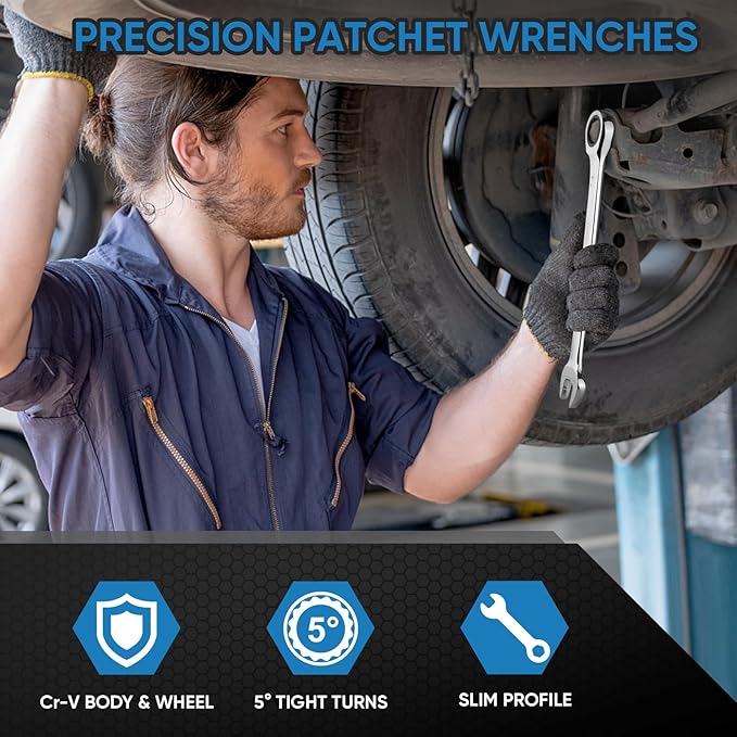 TICONN Ratcheting Wrench, Professional Slim Profile Mechanic Cr-V Ratchet Wrench 17mm (Metric)