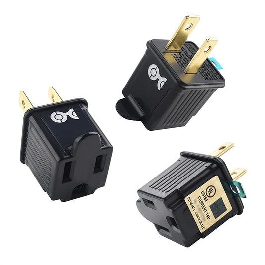 [UL Listed] Cable Matters 3-Pack 2 Prong to 3 Prong Outlet Adapter, 3P to 2P Plug Adapter - Converts a 2-Prong Outlet to Support 3-Prong Plugs, Black
