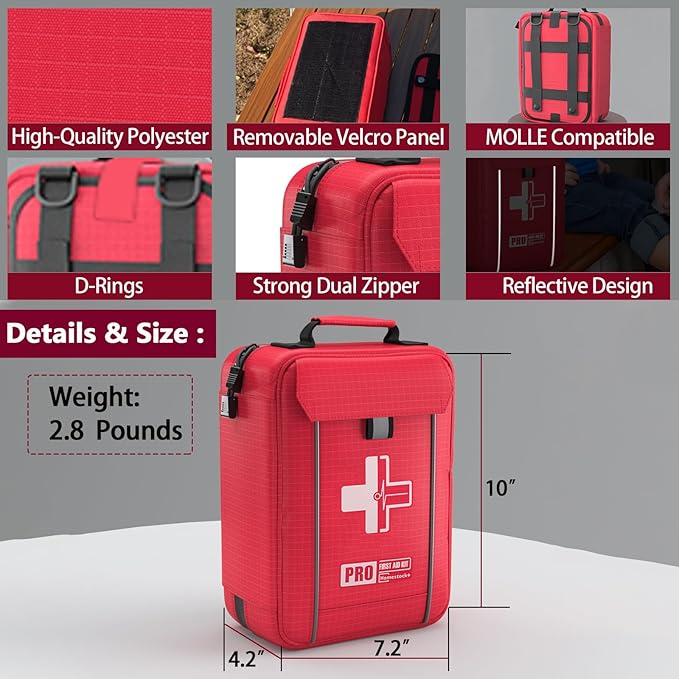 Upgrade - Comprehensive First Aid Kit with Labelled Compartments, Molle System Emergency Kits for Car,Home,Hiking, Backpacking, Camping, Traveling, and Cycling
