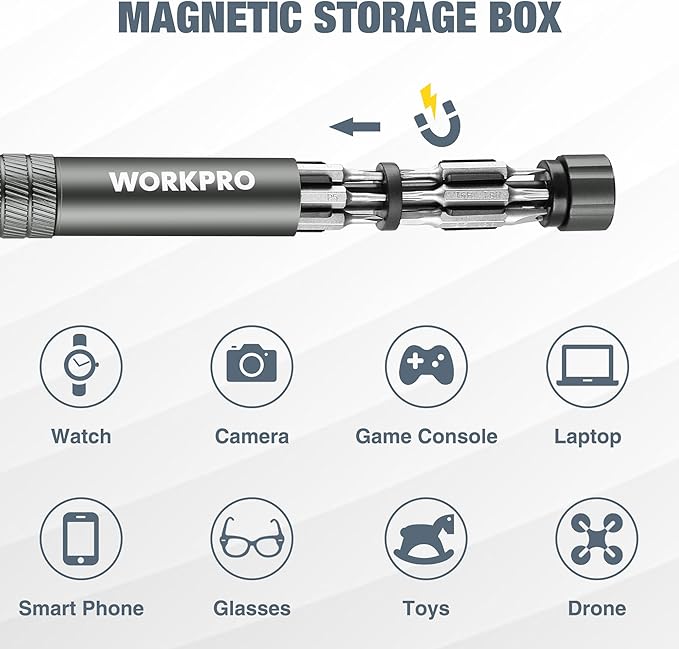 WORKPRO 24 in 1 Multi Bit Mini Screwdriver Set Magnetic, Manual Pen Screwdrivers, Tough S2 Steel Small Screwdriver Bits for Eyeglass, Watch, Laptop, Phone, Jewelry and Electronic, Grey