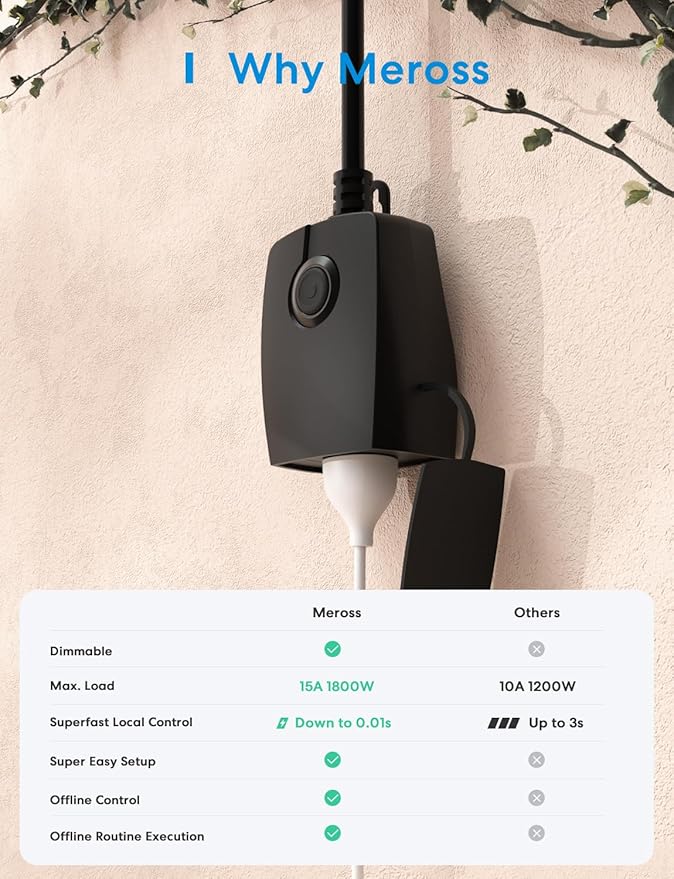 meross Outdoor Dimmer Plug, Smart Outdoor Plug Works with Apple HomeKit, Alexa, Google Home, IP44 Outdoor Dimmer for String Lights Lamps, Patio Lights with Voice & Remote Control, Schedule & Timer