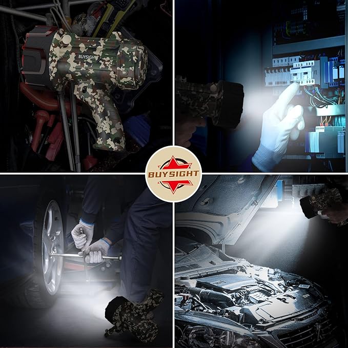 BUYSIGHT Rechargeable Spotlight Flashligh, 1000000 Lumen Hand held Spotlight Waterproof Flashlight Hunting floodlight with red Lens(Camouflage Green-COB)