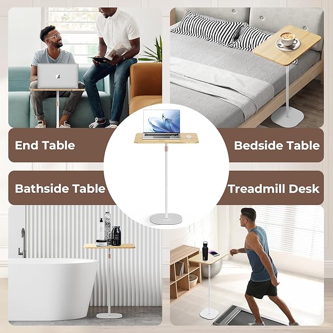 Portable Laptop Floor Stand, Bedside/Sofa Table with Height Adjustable 18''~47'', Stylish Movable Workstation Floor Standing Desk for Office, Meeting Room, Living Room Easy Assembly, White