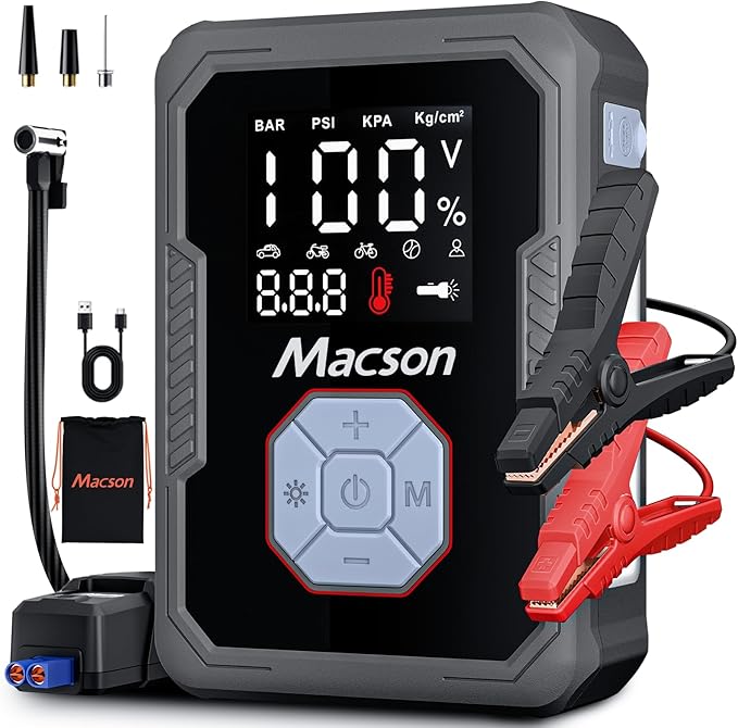 Jump Starter with Air Compressor, 150PSI Tire Inflator 1500A Portable Car Jumper Starter Battery Pack(Up 7.5L Gas/5.5L Diesel Engine), 12V Battery Charger Booster with 6 Modes Flashlight