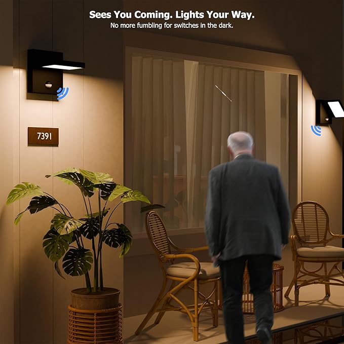 Lustrlach Outdoor Motion Sensor Wall Light LED Exterior Lighting Fixture for House Modern Porch Light Aluminum with Adjustable Head IP54 Waterproof Sconce for Patio Garden Garage,Black