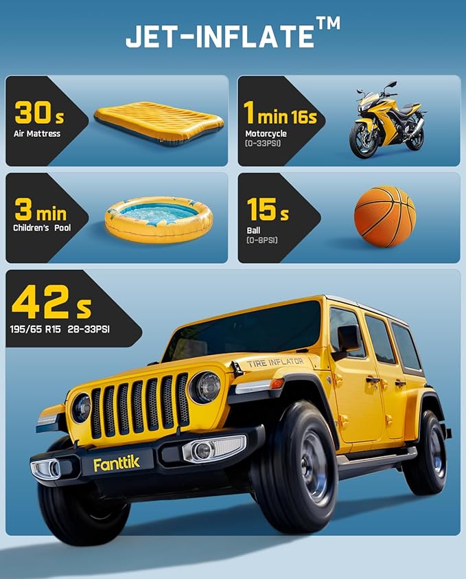 Fanttik X10 Cross Tire Inflator Portable Air Compressor, Fast Inflation/Deflation Air pump, 150PSI Cordless Inflator with Light and Power Bank, Ideal for Car, Bike, Air Mattress, Kayak, Swimming Ring