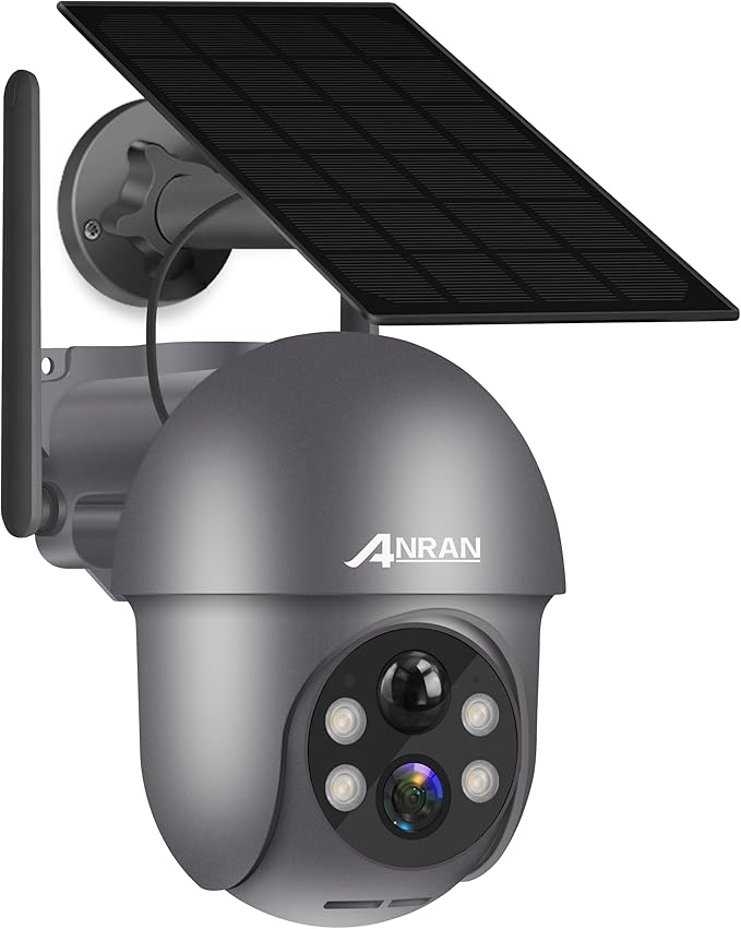 ANRAN Security Camera Wireless Outdoor with 360° View, 2K Solar Outdoor Camera with Smart Siren, Spotlights, Color Night Vision, PIR Human Detection, Pan Tilt Control, 2-Way Talk, IP65, Q1 Grey