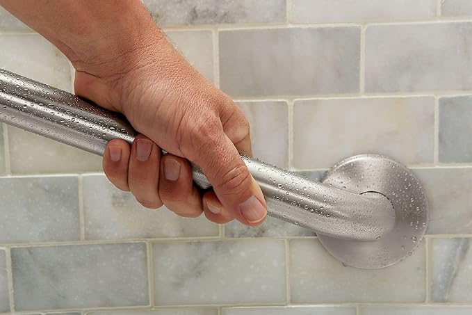 Moen Home Care Bathroom Safety 24 Inch Stainless Steel Handicap Grab Bar for Bathtub and Shower, Heavy Duty Handle, Elderly Assistance Product with Concealed Screws, 8724