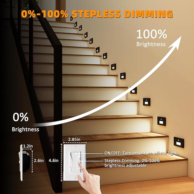 Stair Lights Motion Sensor Indoor Outdoor, 5CCT Dimmable LED Step Lamp with Switch, 4W 300LM, 2700K-6500K, IP66 Waterproof Hardwired 120V Stairway Staircase Walkway Lighting- Black, 3 Pack, ETL