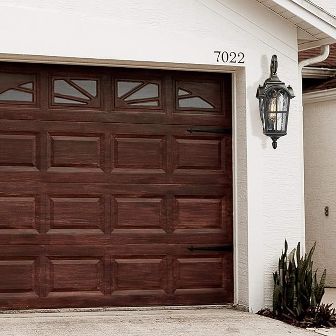 Emliviar Outdoor Light Fixtures Wall Mount - Vintage Large Exterior Light Fixture for Porch 17.5 Inch, Black Finish with Water Glass Shade, WE215B BG