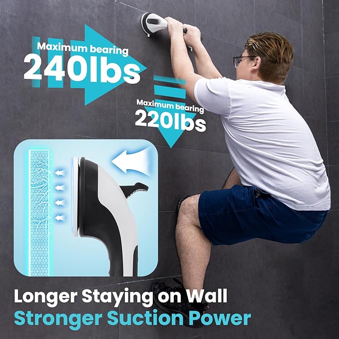 TAILI Shower Grab Bar Glow in The Dark, 2 Pack 16.8 in Grab Bars for Bathtubs and Showers, Shower Handle Shower Rail for Seniors and Elderly,Bathroom Safety Grip Removable No Drilling Waterproof Black