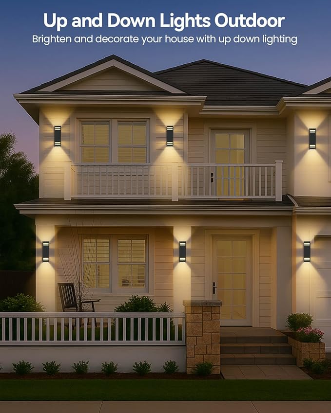 KIZON Dusk to Dawn Outdoor Lighting 2 Pack, Aluminum Exterior Lighting Fixtures with E26 Base, Waterproof Up and Down Lights Outdoor Sconce Lights for House Porch, LED Bulbs Included, ETL Listed