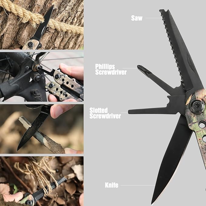 MOSSY OAK Multi-tool - 13 in 1 Multi Function Pliers - Folding Pocket Tool with Sheath, Camo - Portable Pocket Knife for Outdoors, Survival, Camping, Fishing, Hunting, Hiking，Christmas Gift for men