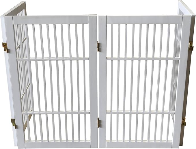 Pet Dog Gate Strong and Durable Freestanding Folding Acacia Hardwood Portable Wooden Fence Indoors or Outdoors by Urnporium (White Pet Gate, 4 Panel 30" Tall)
