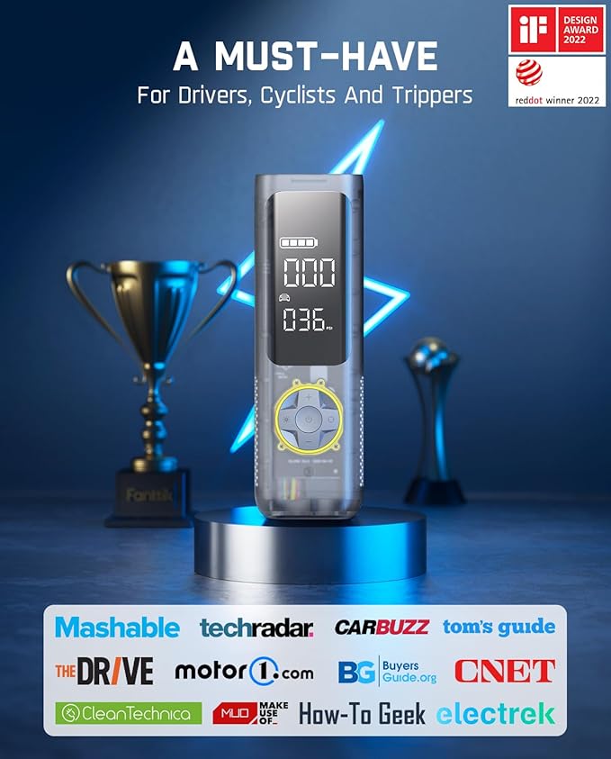 Fanttik X8 APEX Tire Inflator Portable Air Compressor, 1 Min Fast Inflation, 150PSI Cordless Tire Inflator with LED Dual Screen, Suitable for Car, Bike, Motorcycle, Up to 26.3″ Tires, Mechanical Gray