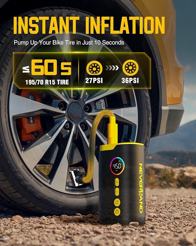 NEVERLAND Tire Inflator Portable Air Compressor - 150 PSI Electric Air Pump for Car Tires with Auto Shut, Cordless Tire Air Pump for Bicycle, Motorcycle, Bike Tire Pump with Gauge