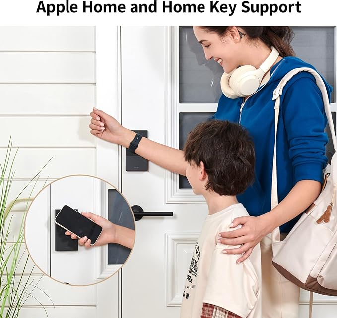 Aqara Smart Lock U50, Keyless Entry Door Lock with Apple Home Key, Bluetooth Deadbolt Lock, App Remote Control, Supports Apple HomeKit, Matter, Google Home, Alexa, IFTTT, Black