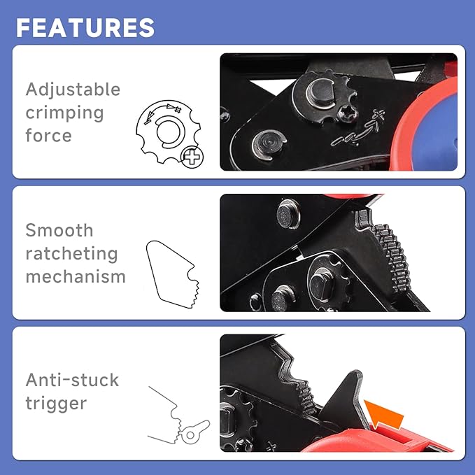 HKS Crimping Tool For Heat Shrink Connectors - Ratcheting Wire Crimpers - AWG 22-8 (0.5-8.0mm²) - Ratchet Terminal Crimper - Electrical Crimping Tool