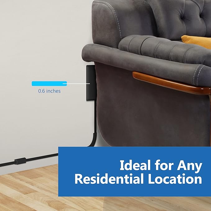 LIDER Flat-Face Outlet Extender with 3 Receptacles, Ultra-Thin Wall Plate Plug with Cord Extender and 3-Outlet Power Strip, 3ft Cord, LWE3-315-BK2P, ETL-Listed, Black, 2 Pack