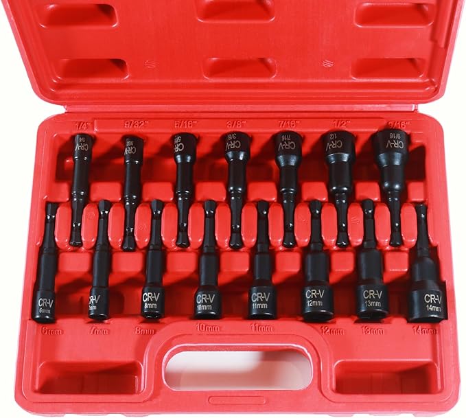 15PCS Magnetic Nut Driver Set,Impact Power Hex Nut Driver Drill Bit Master Kit, SAE & Metric, 1/4-Inch Quick-Change|Cr-V Steel