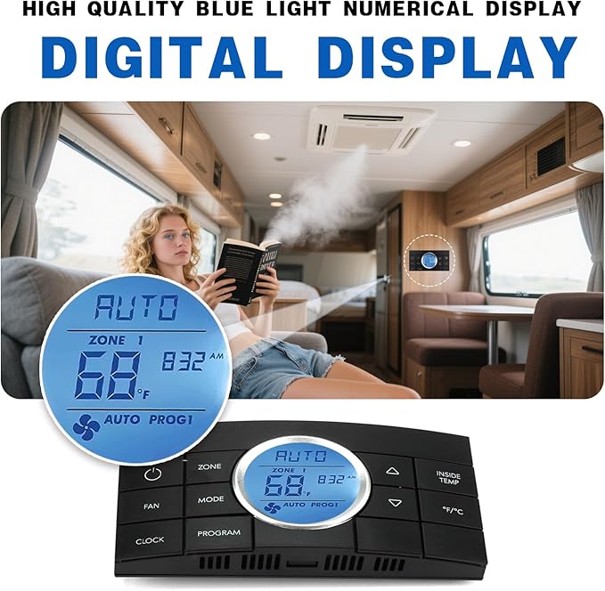 3314082.000 RV Thermostat - 10-Button Multi-Zone Control for Dometic CCC2 - Fits AC Series 579/595/600/6308 - Digital RV AC/Heat Thermostat - Black