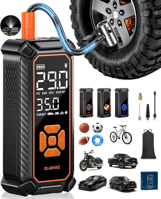 OlarHike Cordless Tire Inflator Portable Air Compressor, Ultra Fast Inflation, Air Pump for Car Tires, Pickup Truck, Motorcycle, Bicycle, Balls, Electric Pump with LED Light & Digital Pressure Gauge