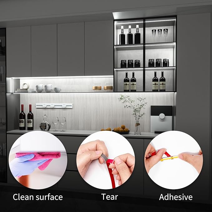 WOBANE Dimmable COB LED Strip Light, 9.8ft Under Cabinet Lighting with Remote Control, 6000K White, Kitchen, Ceiling, Room, Closet, Counter, CRI90+, 1500lm, Timing, ETL Adapter