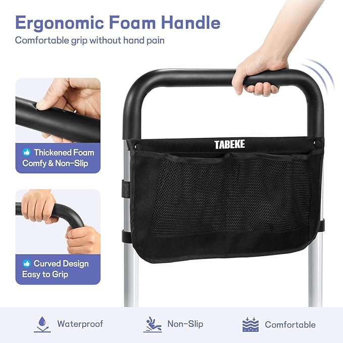 TABEKE Bed Rails for Elderly Adults Safety, Adjustable Senior Bed Assist Rail with Non-Slip Handle and Double Side Storage Pocket Fits King, Queen, Full, Twin Bed