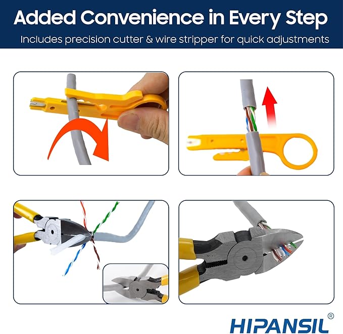 RJ45 Crimp Tool, Ethernet Crimper Tool Kit – ALL IN ONE Pass Through Network Cable Tool for Cutting, Stripping & Crimping Cat5/Cat6 RJ45 RJ11 RJ12 – Ideal for Home DIY & IT Technicians
