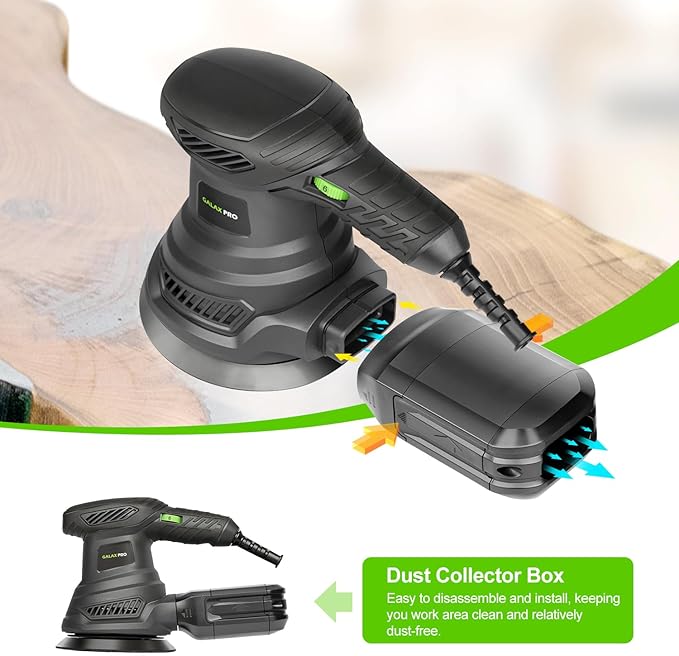 GALAX PRO 2.5A Rotary Orbital Sander, 300W Electric Orbital Sander with 6 Various Speeds 6000-13000RPM,4.9-Inch with 20PCS Sandpapers,1 dust canister,Fit for Woodworking, Sanding, Polishing
