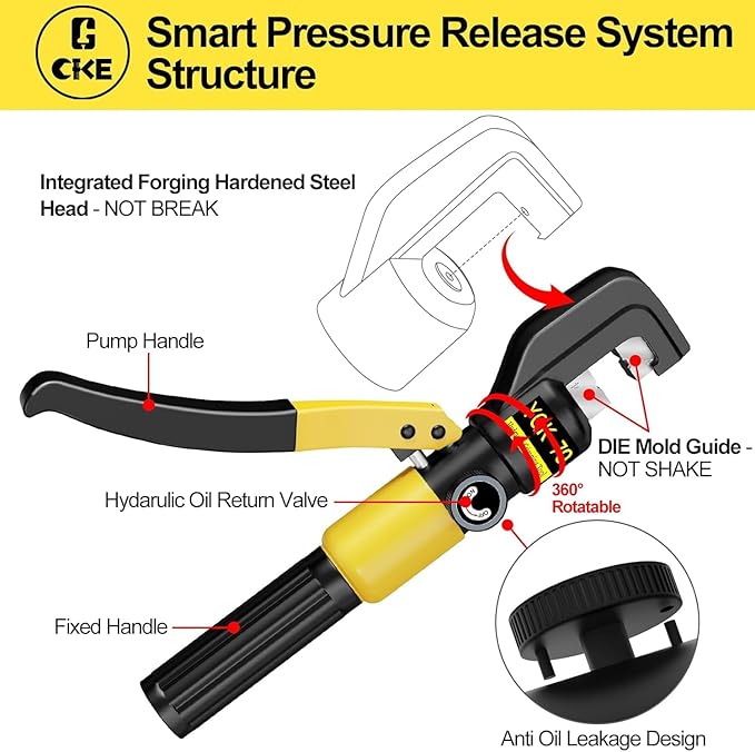 CKE 10 Ton Hydraulic Crimping Tool, Cable Railing Hydraulic Crimper Tool for Stainless Steel Cable Railing Fittings Kit for 1/8" to 3/16" Wire Rope, Hand Hydraulic Cable Crimper With Cable Cutter HC01