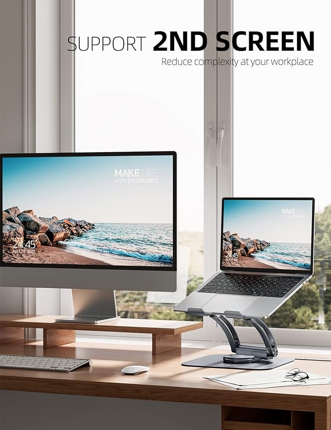Nulaxy 360° Rotating Laptop Stand for Desk, Ergonomic Notebook Riser with Adjustable Swivel Base Foldable Computer Holder Portable Office Accessories Compatible with All 10-17" Laptops