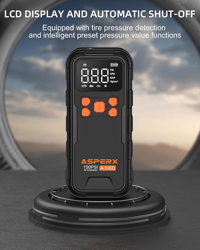 Tire Inflator Portable Air Compressor, 150PSI Cordless Air Pump for Car Tires, 3X Faster Air inflator Tire Pump with Digital Pressure Gauge and Emergency LED Light for Motorcycle Bike Ball Car