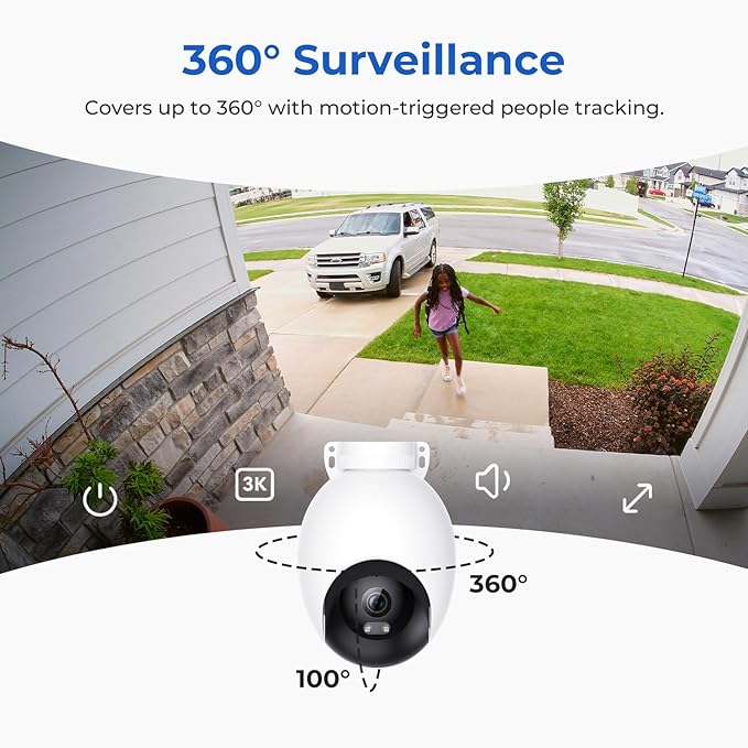 IMILAB EC6 3K Plug-in Security Camera Outdoor: Camera for Home Security w/Spotlight 360° Rotating Surveillance, Auto-Tracking Frontdoor/Backyard Cam, 2.4Ghz WiFi, 24/7 Recording, No Monthly Fee