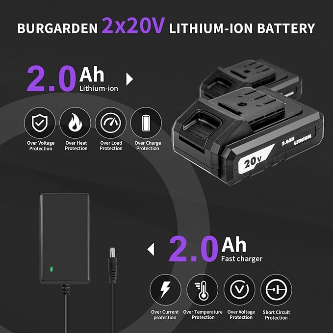 Brushless Cordless Drill Set, 20V Compact Power Driver, Purple Electric Motor, 20+3 Torque Setting, 48 N.m, 2 Variable Speed, 23pcs Driver Bits, With Tool Box