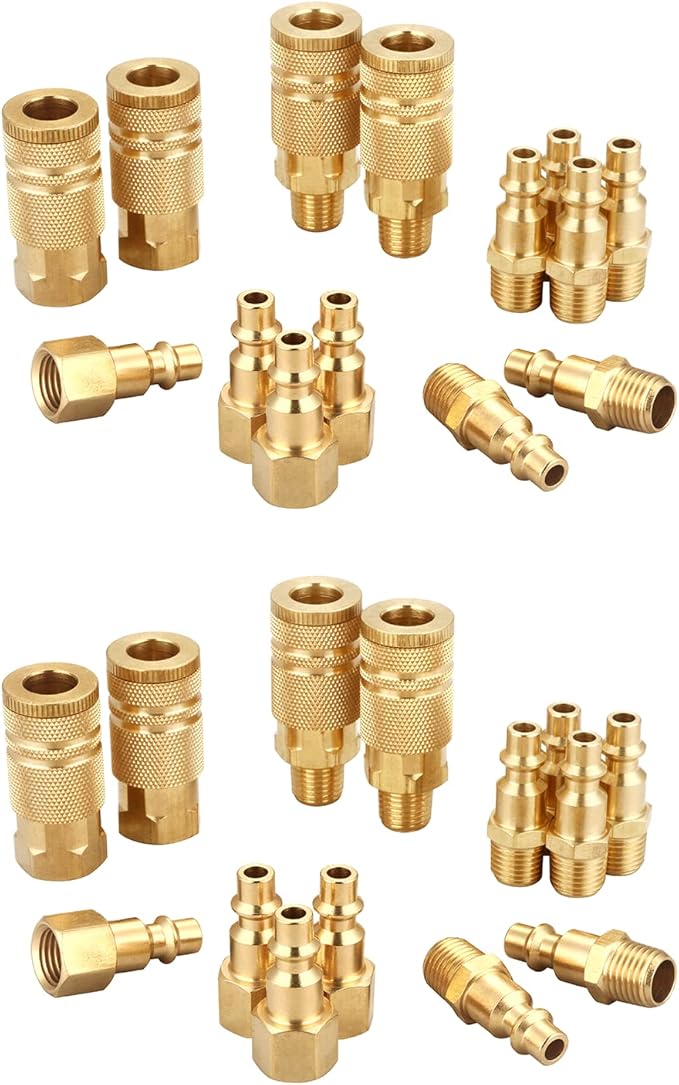 Industrial Brass Air Coupler & Plug Kit, 1/4" NPT Air Tool Fittings Set, Quick Connect Air Hose Fittings Air Compressor Accessories, 28 Pcs