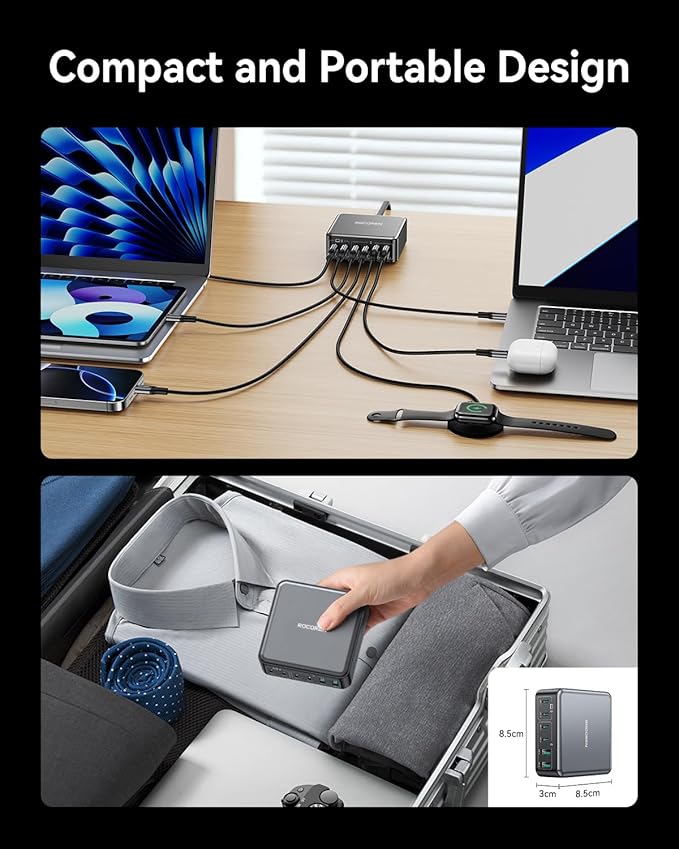 270W USB C Charger Block, Rocoren 6 Port Multi USB-C Charging Station,100W PD Fast USBC Gan Charger Station Hub Dock for Multiple Devices, Laptop Type C for MacBook/iPhone 17/iPad/Galaxy S25