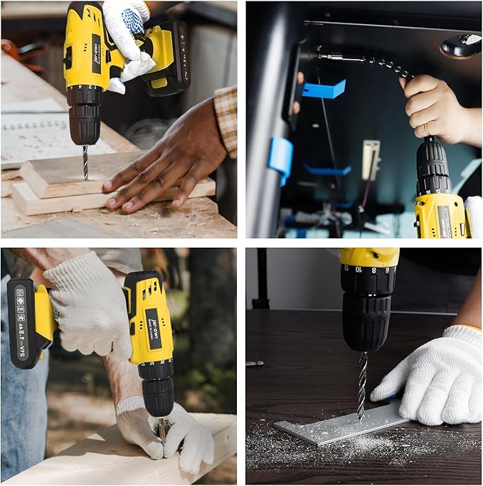Portable 21V Power Drill Set with 37PCS Drill Bit,Cordless Drill Kit with Battery and Charger,Jar-owl Home Tool Kit with Electric Drill,Power Tool Combo Kit for Men Women Office Repair Maintain-Yellow