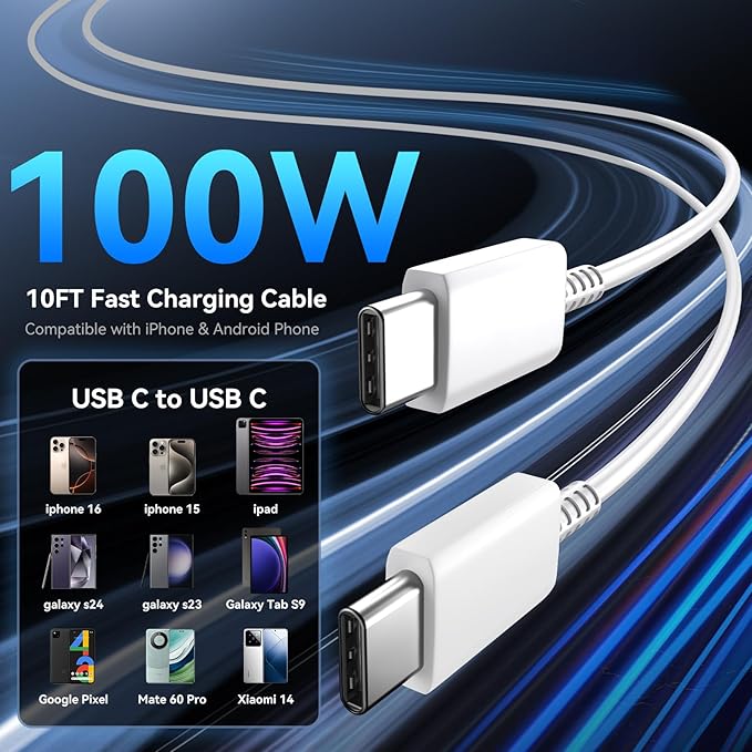 Phone 16 Pro Max Charger Fast Charging, 45W Super Fast USB C Charger Block with 10FT Long Charging Cord Cable for Phone 16 Pro Max/16 Pro/16/16 Plus,15 Pro Max/15 Pro/15,Android Phone-White&Black