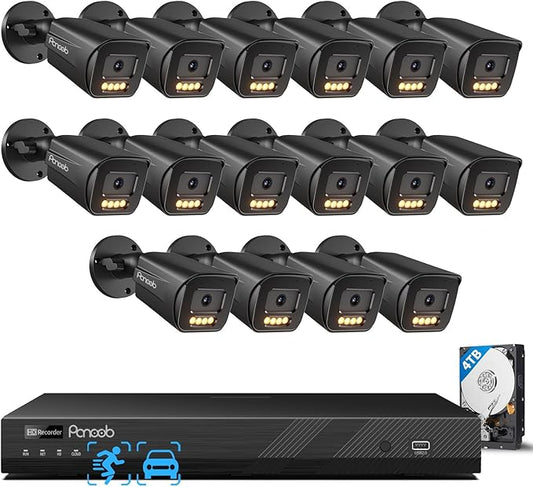 16 Channel Security Camera System, 16CH NVR & 4TB HDD, 16X 5MP PoE Commercial IP Bullet Camera, Smart Color Night Vision, 2 Way Audio, AI Human Vehicle Detection, Remote Access, PB65B1616-5MD