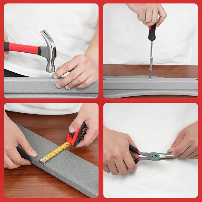 149-Piece General Hand Tool Kit - Essential Home Toolkits with Plastic Toolbox Storage Case for all Purpose, Complete Tool Set for Men, College Students, Dorm, DIY Enthusiast (Red)