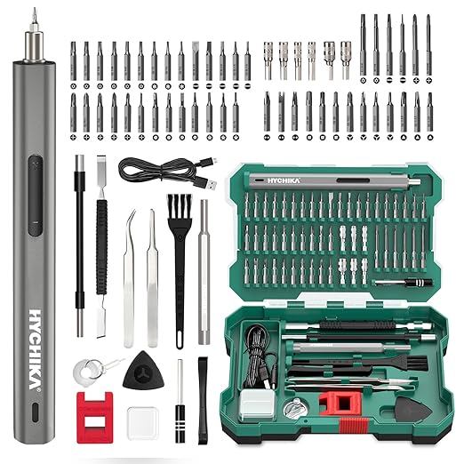 HYCHIKA 3.7V Electric Screwdriver，67 in 1 Precision Screwdriver set, 52 Magnetic Bits, 3 Torque, Cordless Screw Drivers Rechargeable, Repair Tool Kit for PC, RC, Electronics, Phones, Camera, Laptops