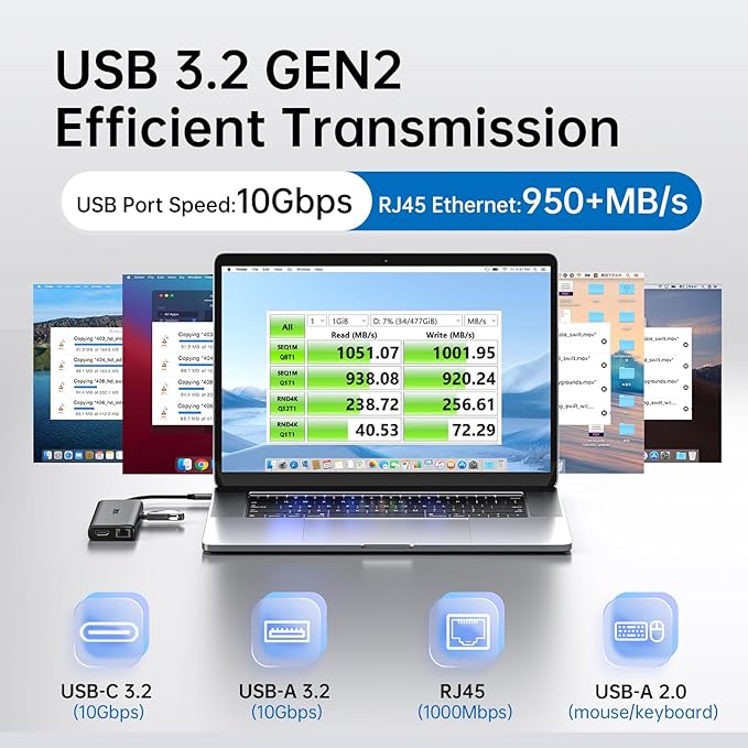 SSK USB C Hub for Laptop, 10Gbps USB-C Dock with Ethernet, HDMI 4K 60Hz, 10 in 1 MacBook Docking Station Multiport Adapter for Laptops/Devices with HDMI, USB3.2, SD/TF, 100W PD, 3.5 mm Headphone