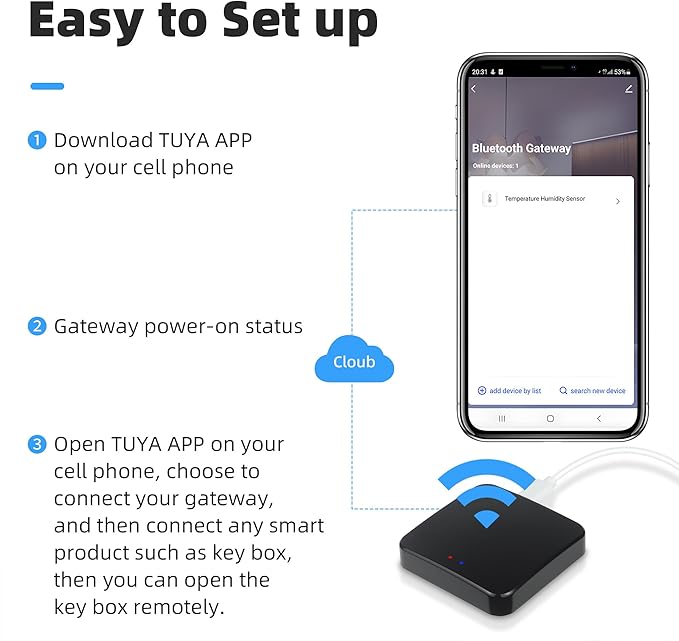 Smart Tuya Gateway,Tuya App Remote Control,Devices with Bluetooth Connectivity to Tuya-enabled Functions,Support Smart Key Box and Door Lock for Remote Unlocking (Black)