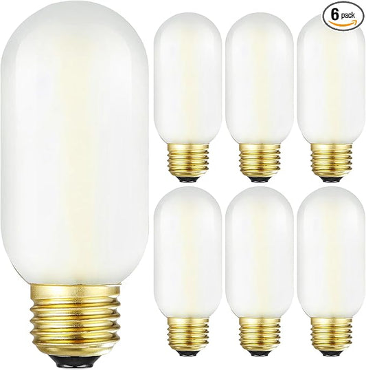 Leools T14 LED Bulb,4W E26 LED Bulb Dimmable Equivalent E26 Bulb 40 Watt,Soft White 3000K E26 Edison Bulb,AC120V,400lm,CRI90,Frosted Glass,Tubular Light Bulb,Pack of 6