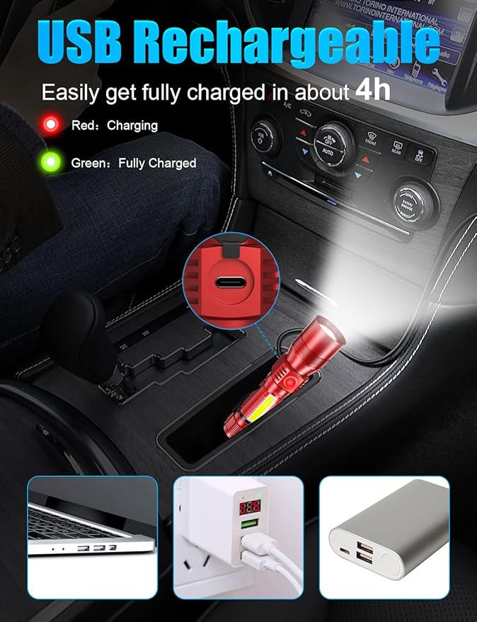 UV Rechargeable Flashlights Tactical,1000 High Lumens 3 in 1 LED Black Light Flashlight -Magnetic Base/Sidelight/Zoomable, Bright Pocket Flash Light for Stains Detection Camping Emergency,Red