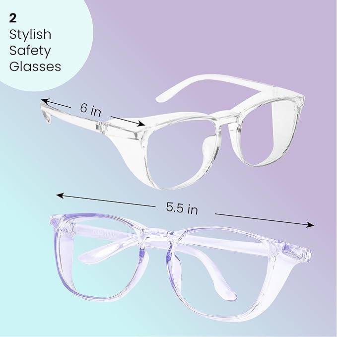 Aqulius 2 Pack Stylish Safety Glasses Goggles, Scratch Resistant, Safety Glasses for Women, Blue Light, Glasses for Nurses