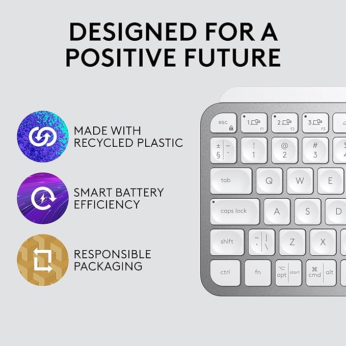 Logitech MX Keys Mini Minimalist Wireless Illuminated Keyboard, Compact, Bluetooth, Backlit, USB-C, Compatible with Apple macOS, iOS, Windows, Linux, Android, Metal Build - Pale Gray